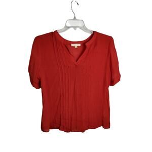 4331) Parallel Sky Orange Short Sleeve Split Neck Rayon Blend Top Medium